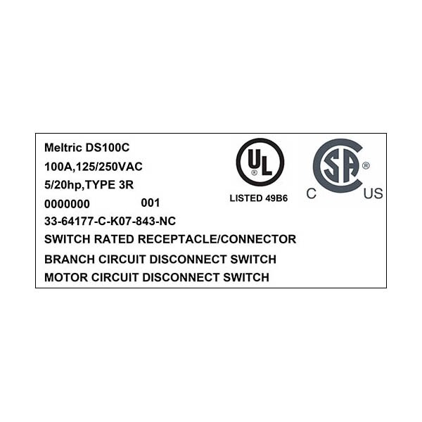 Meltric 33-64177-C-K07-843-NC RECEPTACLE PADLOCK PAWL NORMALLY CLOSED LID - 33-64177-C-K07-843-NC