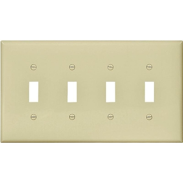 Eaton Wiring Devices Wallplate, 478 in L, 856 in W, 4 Gang, Polycarbonate, Ivory, HighGloss - PJ4V