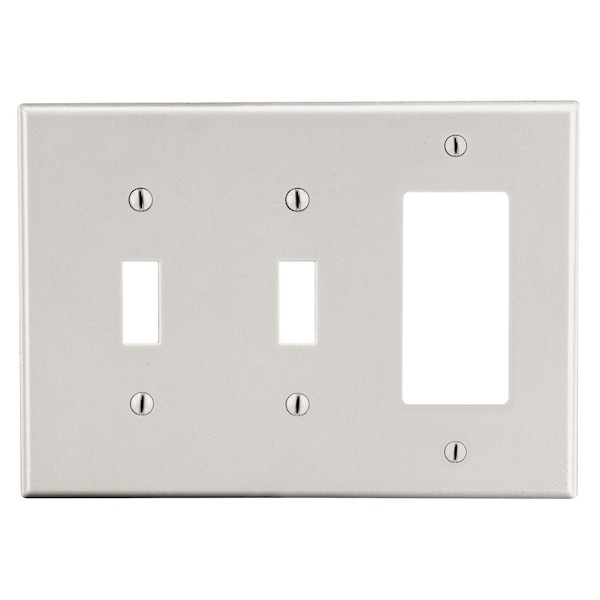 Hubbell Wiring Device-Kellems Wallplate, 3-Gang, 2) Toggle 1) Decorator, Light Almond - P226LA