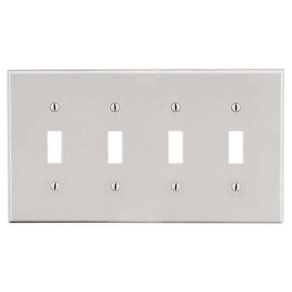 Hubbell Wiring Device-Kellems Wallplate, Mid-Size 4-Gang, 4) Toggle, Light Almond - PJ4LA