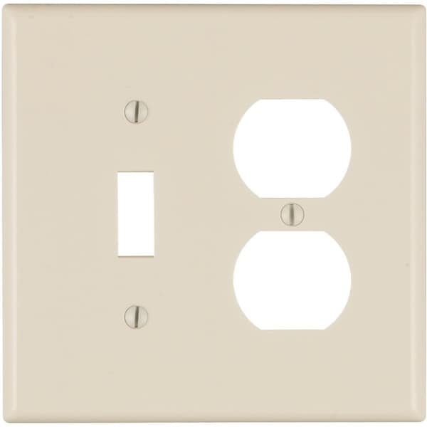Leviton Mid-Way 2-Gang Thermoset Single Toggle/Duplex Outlet Wall Plate, Light Almond - 005-80505-00T
