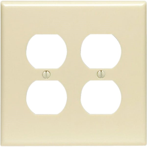 Leviton Mid-Way 2-Gang Smooth Plastic Outlet Wall Plate, Ivory - 001-80516-00I