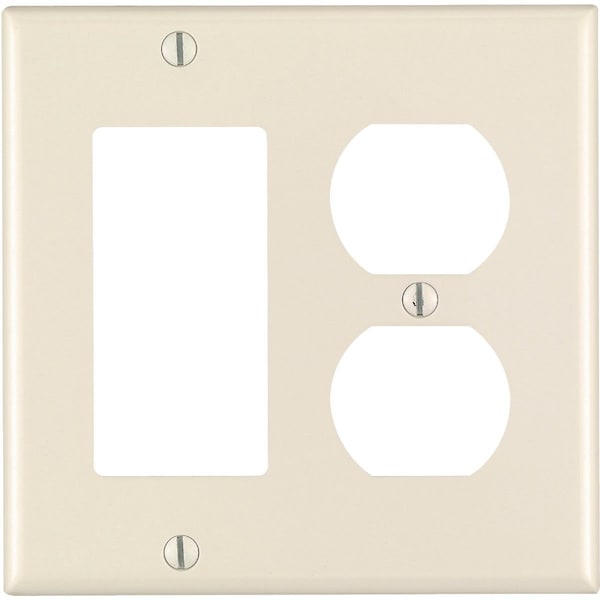 Leviton 2-Gang Smooth Plastic Single Rocker/Duplex Outlet Wall Plate, Light Almond - 004-80455-00T