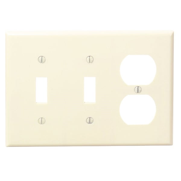 Leviton 3-Gang Plastic 2-Toggle/Duplex Outlet Wall Plate, Ivory - 001-86021