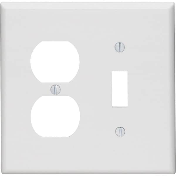 Leviton Mid-Way 2-Gang Thermoset Single Toggle/Duplex Outlet Wall Plate, White - 003-80505-00W