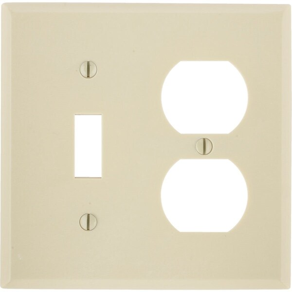 Leviton 2-Gang Plastic Single Toggle/Duplex Outlet Wall Plate, Ivory - 001-86005