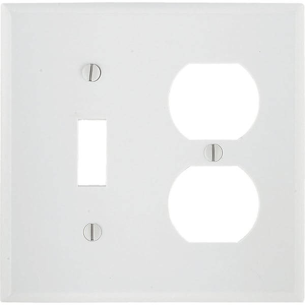 Leviton Oversized 2-Gang Thermoset Single Toggle/Duplex Outlet Wall Plate, White - 001-88105