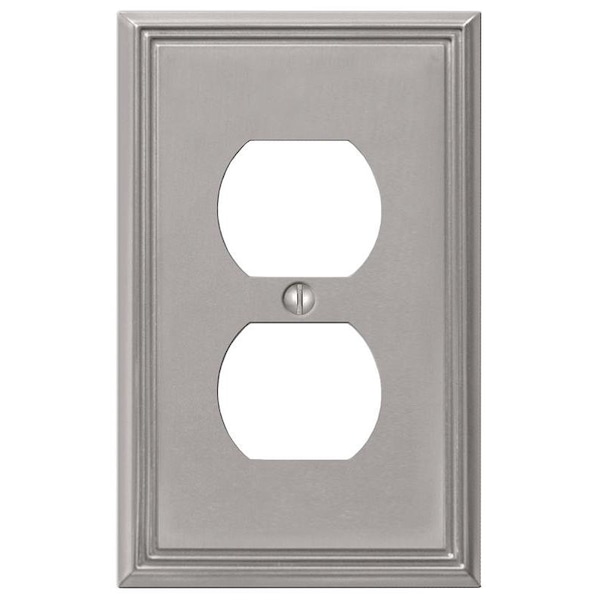 Amertac Metro Line Outlet Wallplate, 478 in L, 3 in W, 1 Gang, Metal, Brushed Nickel, Wall Mounting - 77DBN