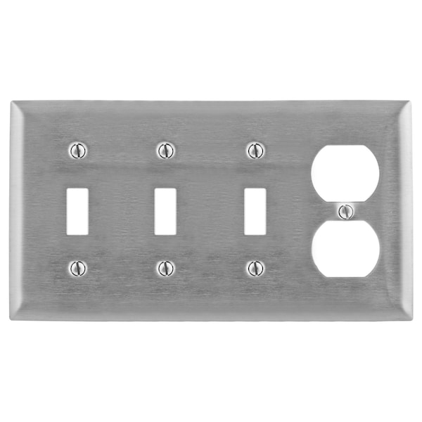 Hubbell Wiring Device-Kellems Wall Plates and Box Cover, Number of Gangs: 4 Stainless Steel, Brushed Finish - SS38
