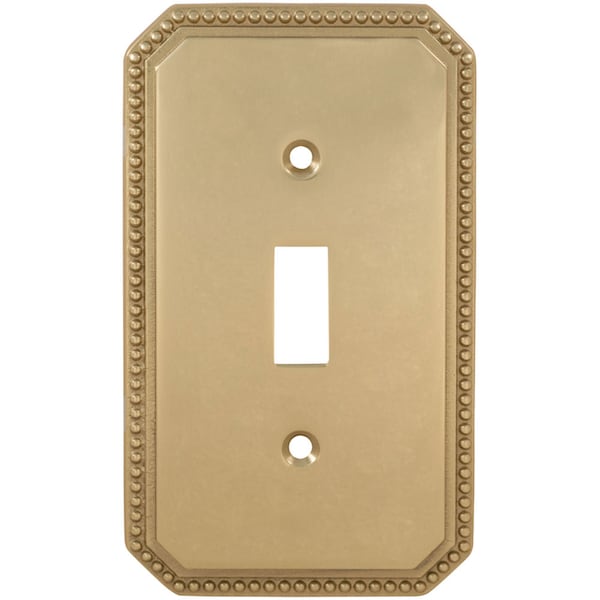 Omnia Single Beaded Switch Plate, Number of Gangs: 1 Solid Brass, Polished Brass, Lacquered Finish - 8004/S.3