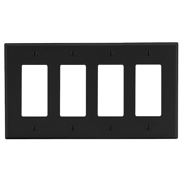 Hubbell Wiring Device-Kellems Wallplate, 4-Gang, 4) Decorator, Black - P264BK