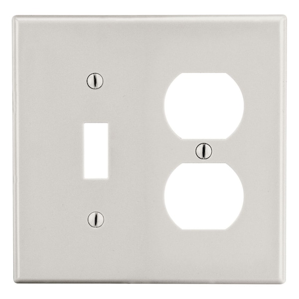 Hubbell Wiring Device-Kellems Wallplate, 2-Gang, 1) Duplex 1) Toggle, Light Almond - P18LA