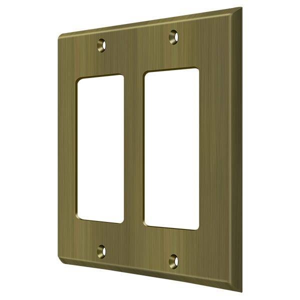 Deltana Double Rocker Switch Plate, Number of Gangs: 2 Solid Brass, Antique Brass Finish - SWP4741U5