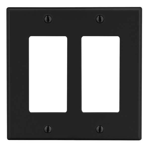 Hubbell Rocker Wall Plate, Number of Gangs: 2 Plastic, Smooth Finish, Black - P262BK
