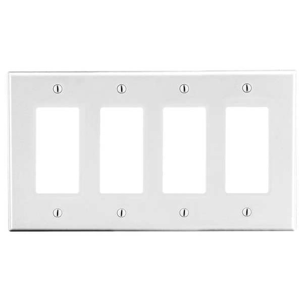 Hubbell Rocker Wall Plate, Number of Gangs: 4 Plastic, Smooth Finish, White - P264W