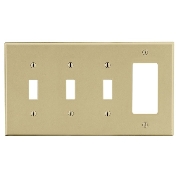 Hubbell Wiring Device-Kellems Wallplate, 4-Gang, 3) Toggle 1) Decorator, Ivory - P326I