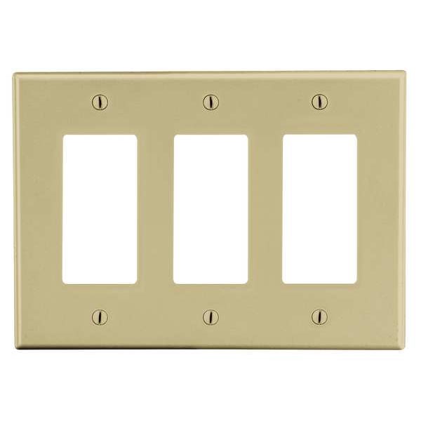 Hubbell Rocker Wall Plate, Number of Gangs: 3 Plastic, Smooth Finish, Ivory - P263I