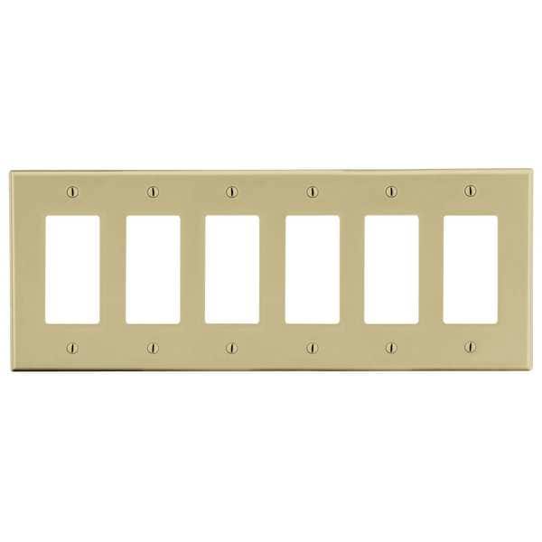 Hubbell Rocker Wall Plate, Number of Gangs: 6 Plastic, Smooth Finish, Ivory - P266I