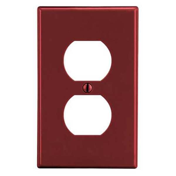 Hubbell Duplex Receptacle Wall Plate, Number of Gangs: 1 Plastic, Smooth Finish, Red - PJ8R