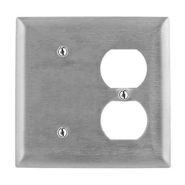 Hubbell Duplex/Blank Wall Plates and Box Cover, Number of Gangs: 2 Stainless Steel, Brushed Finish, Silver - SS138