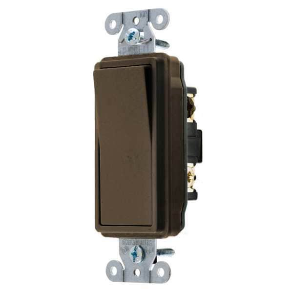 Hubbell Wall Switch, 3-Way, 120/277V, 15A, Brn, Rockr - DS315