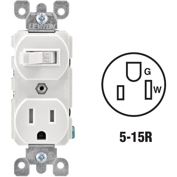 Leviton White 15A Commercial Grade Switch & Outlet - R62-T5225-0WS