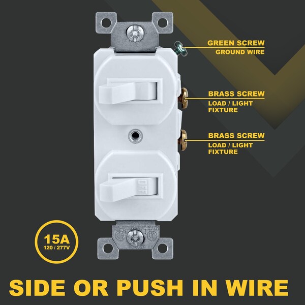 Faith White Double Light Switch 2 Single-Pole Wall Light Switches 15-Amp Duplex Toggle Switch, 2PK - SSK5-WH-02