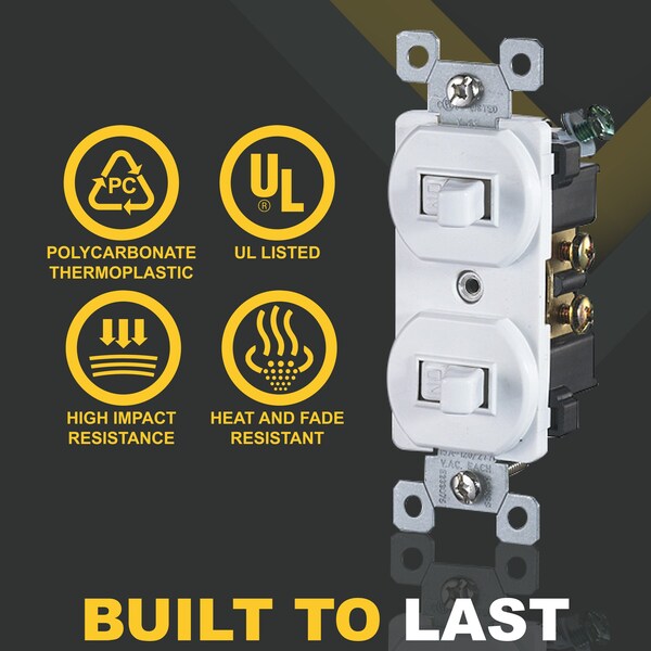 Faith White Double Light Switch 2 Single-Pole Wall Light Switches 15-Amp Duplex Toggle Switch, 2PK - SSK5-WH-02