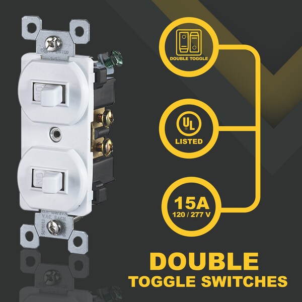 Faith White Double Light Switch 2 Single-Pole Wall Light Switches 15-Amp Duplex Toggle Switch, 2PK - SSK5-WH-02