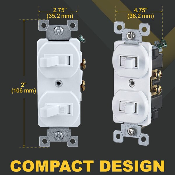 Faith White Double Light Switch 2 Single-Pole Wall Light Switches 15-Amp Duplex Toggle Switch, 2PK - SSK5-WH-02