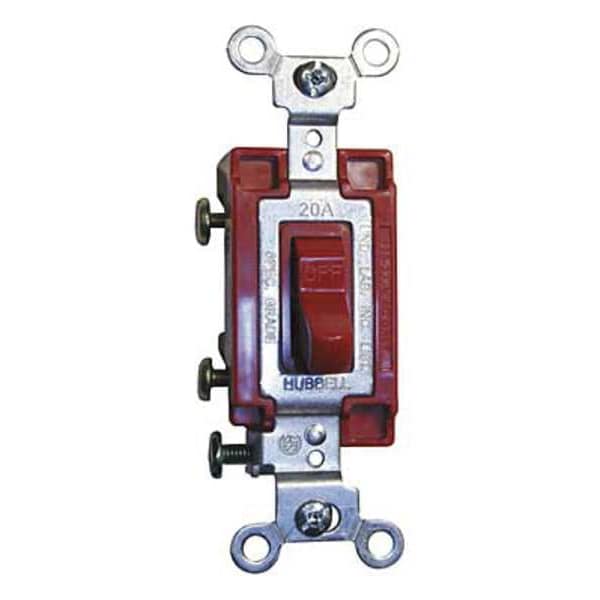Hubbell Wall Switch, 4-Way, 120/277V, 20A, Red, Toggl - HBL1224R