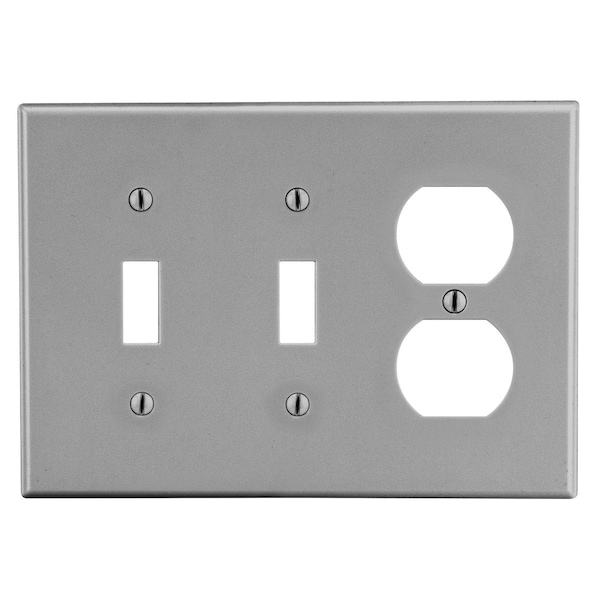 Hubbell Wiring Device-Kellems Wallplate, 3-Gang, 2) Toggle 1) Duplex, Gray - P28GY