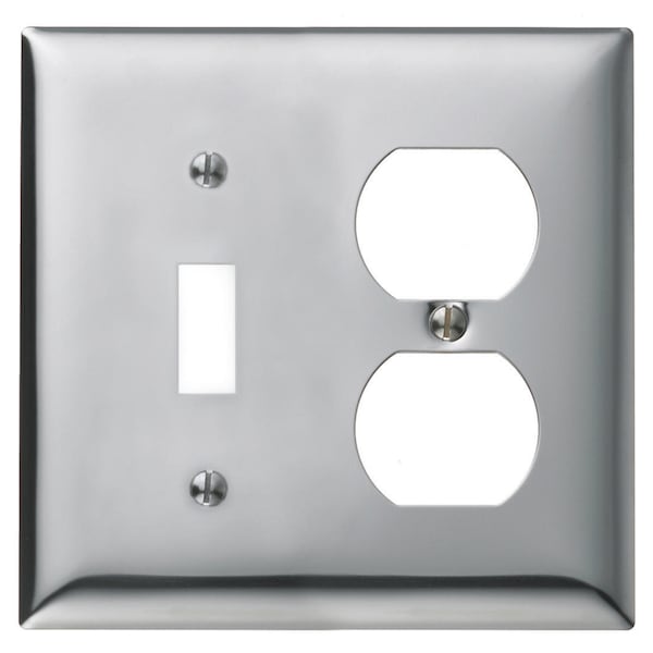 Hubbell Wiring Device-Kellems Wallplates and Boxes, Metallic Plates, 2- Gang, 1) Toggle, 1) Duplex, Standard Size, Chrome Plated Steel - SCH18