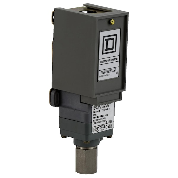 Interruptor de presión Telemecanique Sensors, (1) Puerto, 1/4-18 pulgadas FNPT, SPDT, 1.5 a 75 psi, Acción estándar - 9012GRG4