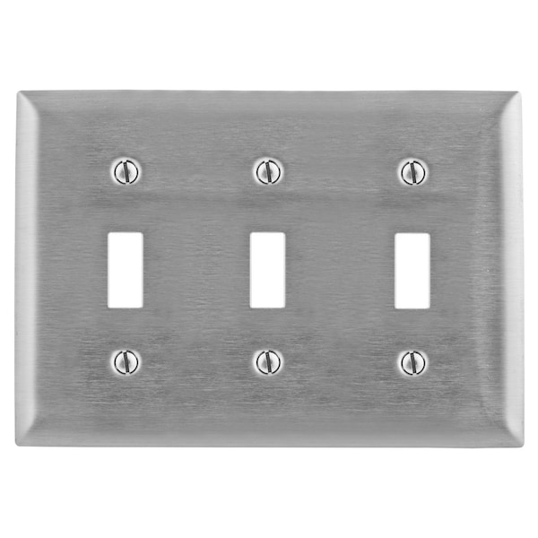 Hubbell Wiring Device-Kellems Screw Mount, Number of Gangs: 3-Gang Stainless Steel, Type 302/304 - SS3C
