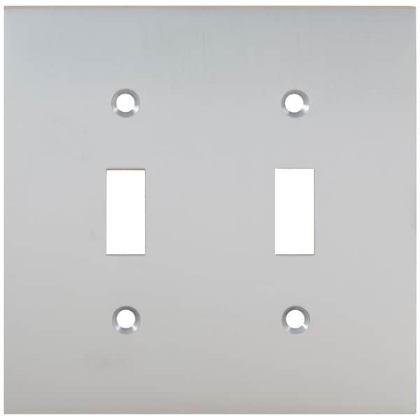 Omnia Double Modern Switch Plate, Number of Gangs: 2 Solid Brass, Satin Chrome Plated Finish - 8012/D.26D
