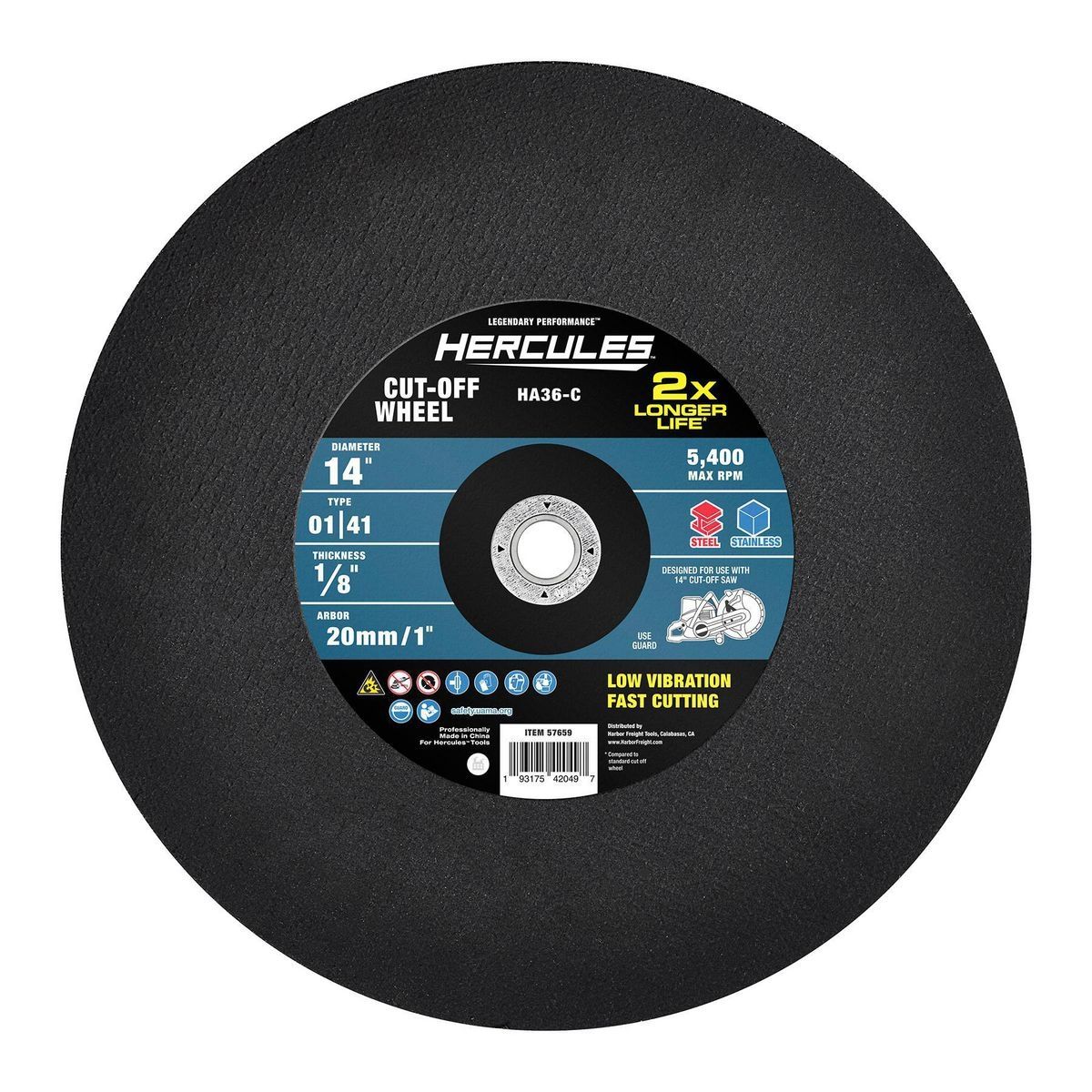 Hércules 14 pulgadas x 1/8 pulgadas x 20 mm/1 pulgada Tipo 01/41 Rueda de corte de metal - 57659