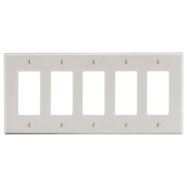 Hubbell Wiring Device-Kellems Wallplate, 5-Gang, 5) Decorator, Light Almond - P265LA