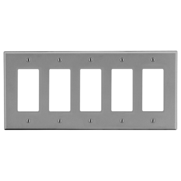 Hubbell Wiring Device-Kellems Wallplate, 5-Gang, 5) Decorator, Gray - P265GY