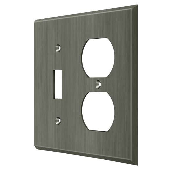 Deltana Single Switch/Double Outlet Switch Plate, Number of Gangs: 2 Solid Brass, Antique Nickel Finish - SWP4762U15A