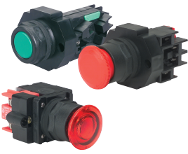 C3Controls 30mm Mom. Illum. Push Button, Full Voltage, 24V AC/DC, LED Blue, Black Polyester Clamp Ring, Shrouded Mushroom Lens, Red Lens, Medium Logic Reed, 2NO - HFVLU24LB-HSIPBCMRD-MLR2NO
