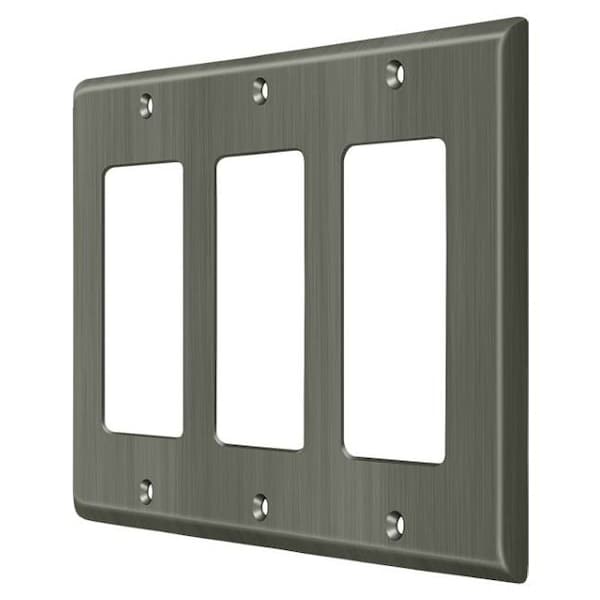 Deltana Triple Rocker Switch Plate, Number of Gangs: 3 Solid Brass, Antique Nickel Finish - SWP4740U15A