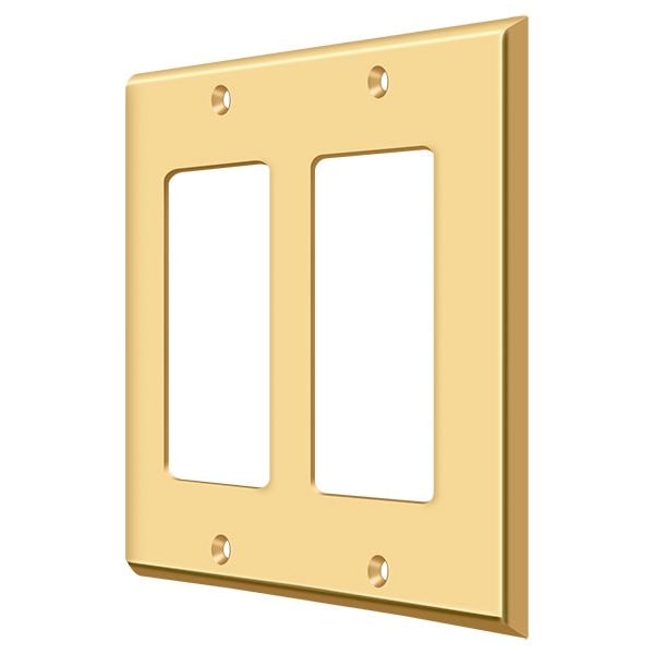 Deltana Double Rocker Switch Plate, Number of Gangs: 2 Solid Brass, PVD Polished Brass Finish - SWP4741CR003