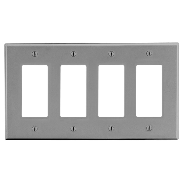 Hubbell Wiring Device-Kellems Wallplate, Mid-Size 4-Gang, 4) Decorator, Gray - PJ264GY