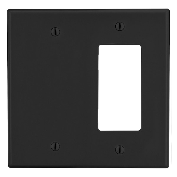 Hubbell Wiring Device-Kellems Wallplate, Mid-Size 2-Gang, 1) Decorator 1) Box Mount Blank, Black - PJ1326BK