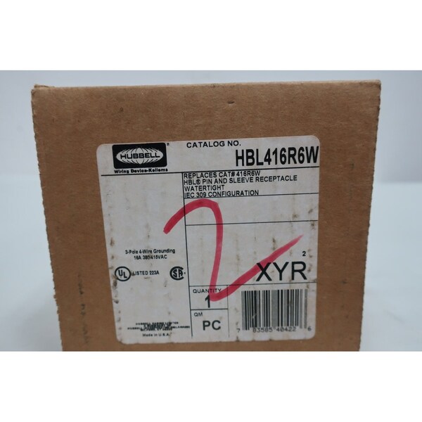Hubbell Pin and Sleeve 3P 4W 16A Amp 380/415V-AC Receptacle - HBL416R6W