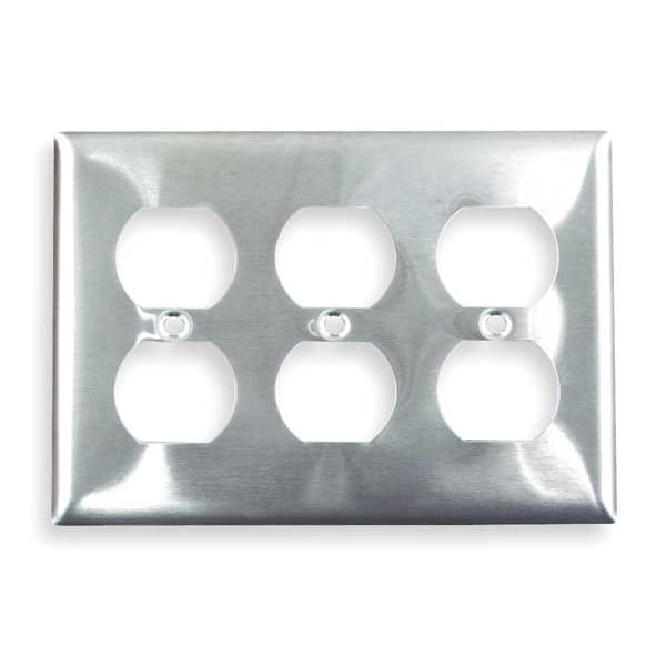 Hubbell Duplex Receptacle Wall Plates and Box Cover, Number of Gangs: 3 Stainless Steel, Brushed Finish - SS83