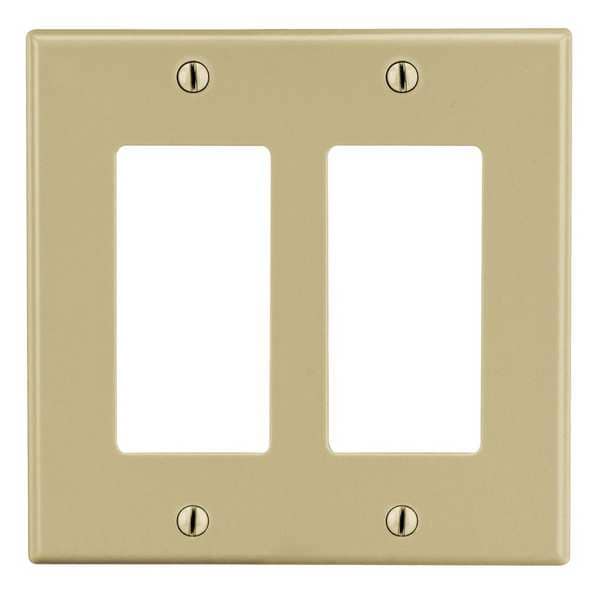 Hubbell Rocker Wall Plate, Number of Gangs: 2 Plastic, Smooth Finish, Ivory - PJ262I