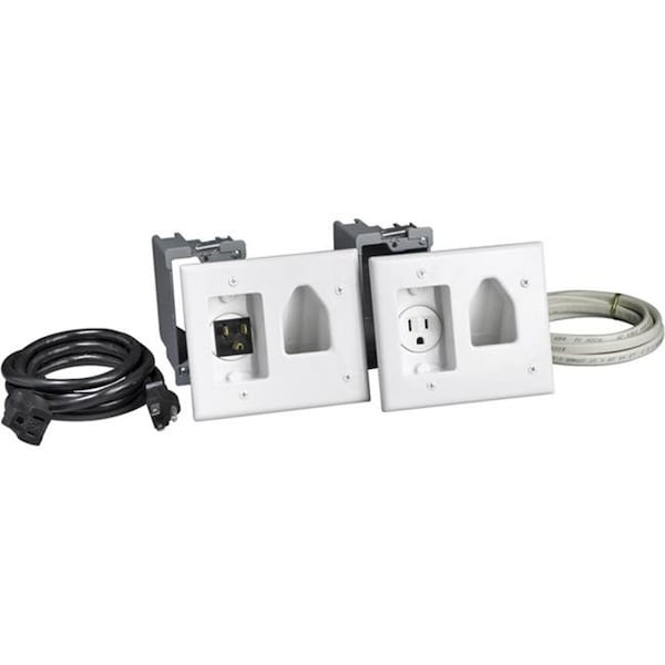 Datacomm Electronics Datacomm 50-3323-WH-KIT White Recessed Pro-Power Kit With Straight Blade Inlet and Work Boxes - 50-3323-WH-KIT