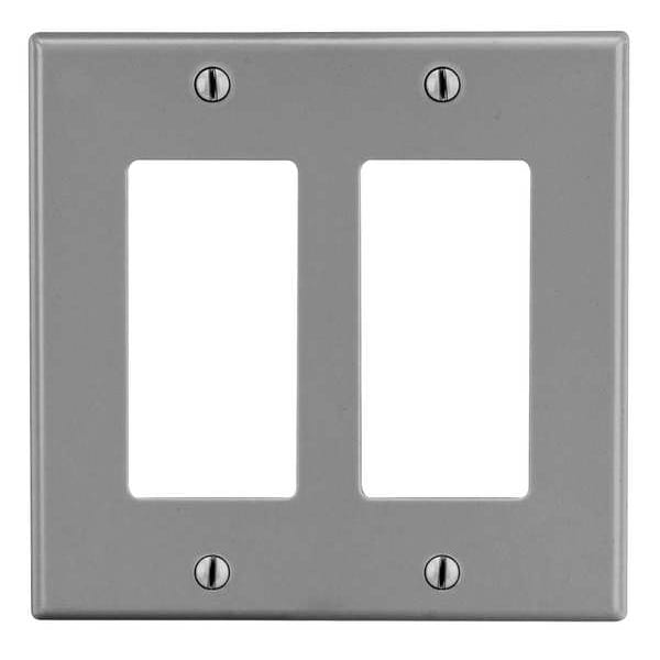 Hubbell Rocker Wall Plate, Number of Gangs: 2 Plastic, Smooth Finish, Gray - P262GY